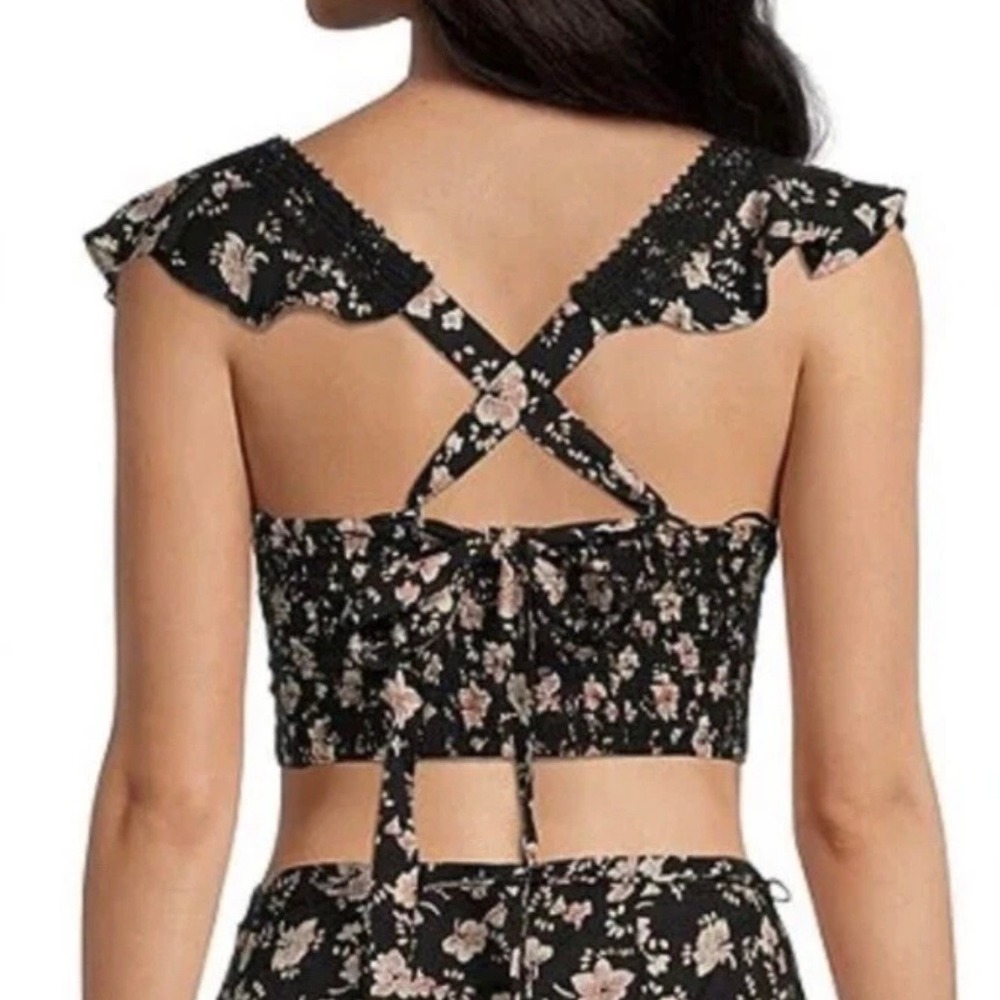 Free People Bijou Black Floral Smocked Crop Top Dainty Lace Size 2 Romantic NWT - Picture 11 of 11